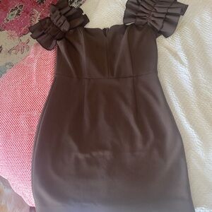 Elliatt Chocolate Brown Ruffle Sleeve Mini Dress